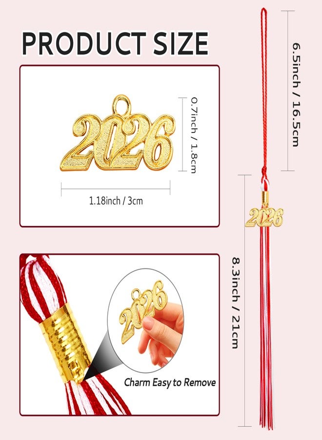 Nelisylux 2026 Tassel Graduation, Red and White Graduation Tassel, 2026 Tassel Charms for Graduations Cap Decorations, Tassels Memorial Grad Cords College High School Graduate Hat Ceremonies Accessories - Image 2